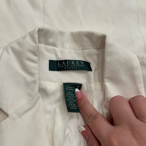 Lauren Ralph Lauren White Silk Blend Blazer Office Siren Careerwear Chic Size 8P - Picture 10 of 12